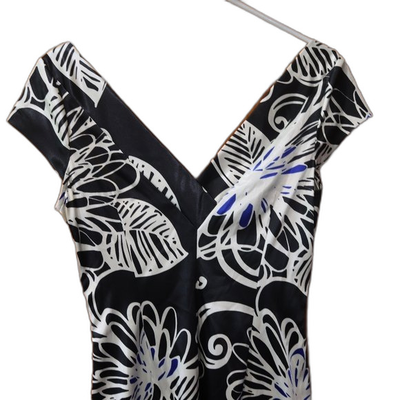 Maggie London Black White Seaside Floral Midi V-Neck Dress 12 Semi-Formal Spring - Picture 8 of 13